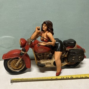 Vintage Sexy Biker Woman on Motorcycle approx 18in Long Great Gift for a Biker