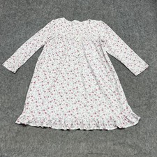 Eileen West Nightgown Womens Medium White Pink Floral Cotton Long Sleeve Ruffle
