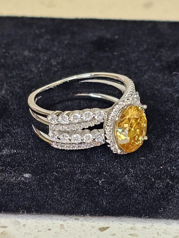 Moissanita Ovalada 3 Ct Naranja Mandarina Sólida 950 Platino Talla-9 Foto 2 de 4