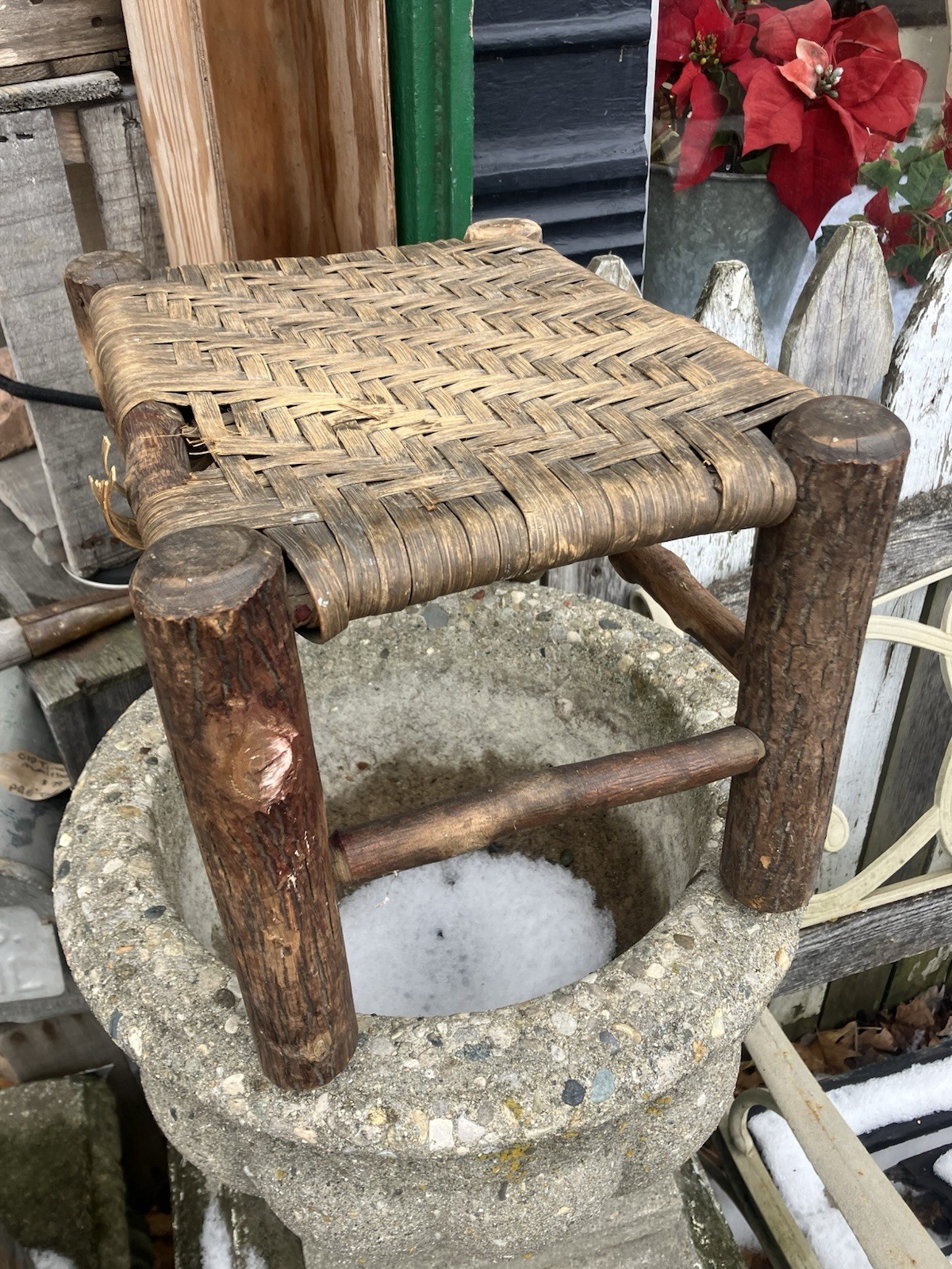 Antique Old Hickory Foot Stool Primitive Rustic Cabin Decor Adirondack Early