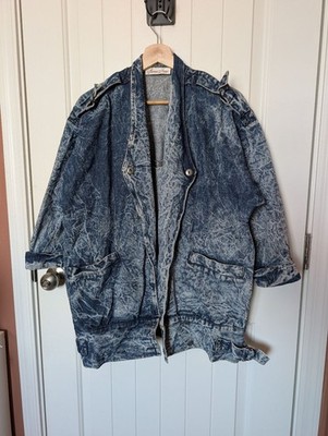 Vintage Norman Mayer Acid Washed Denim Oversized 3/4 Sleeve Jacket Women s Small