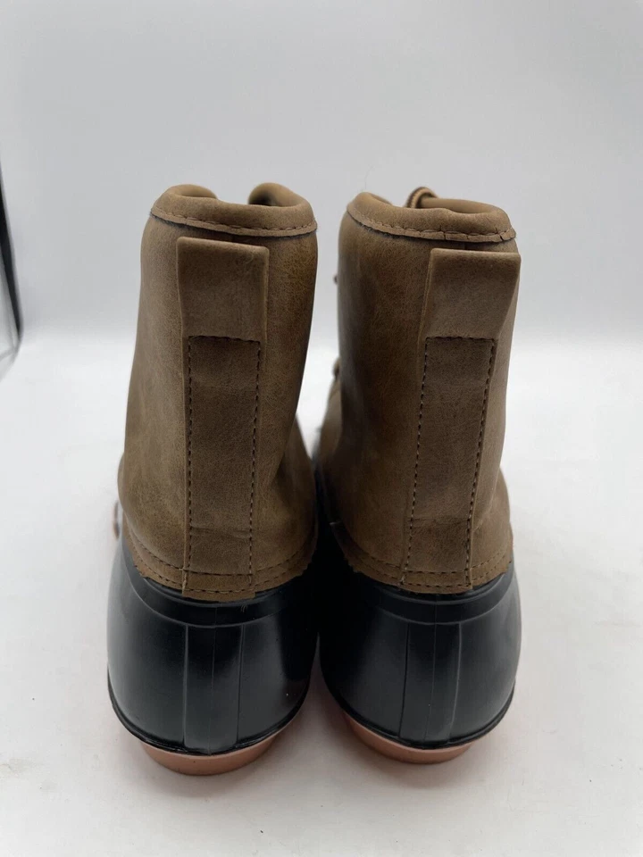 Bota de lluvia para mujer talla pato tobillo talla 8 marrón negra punta redonda acolchada con cordones Foto 3 de 4