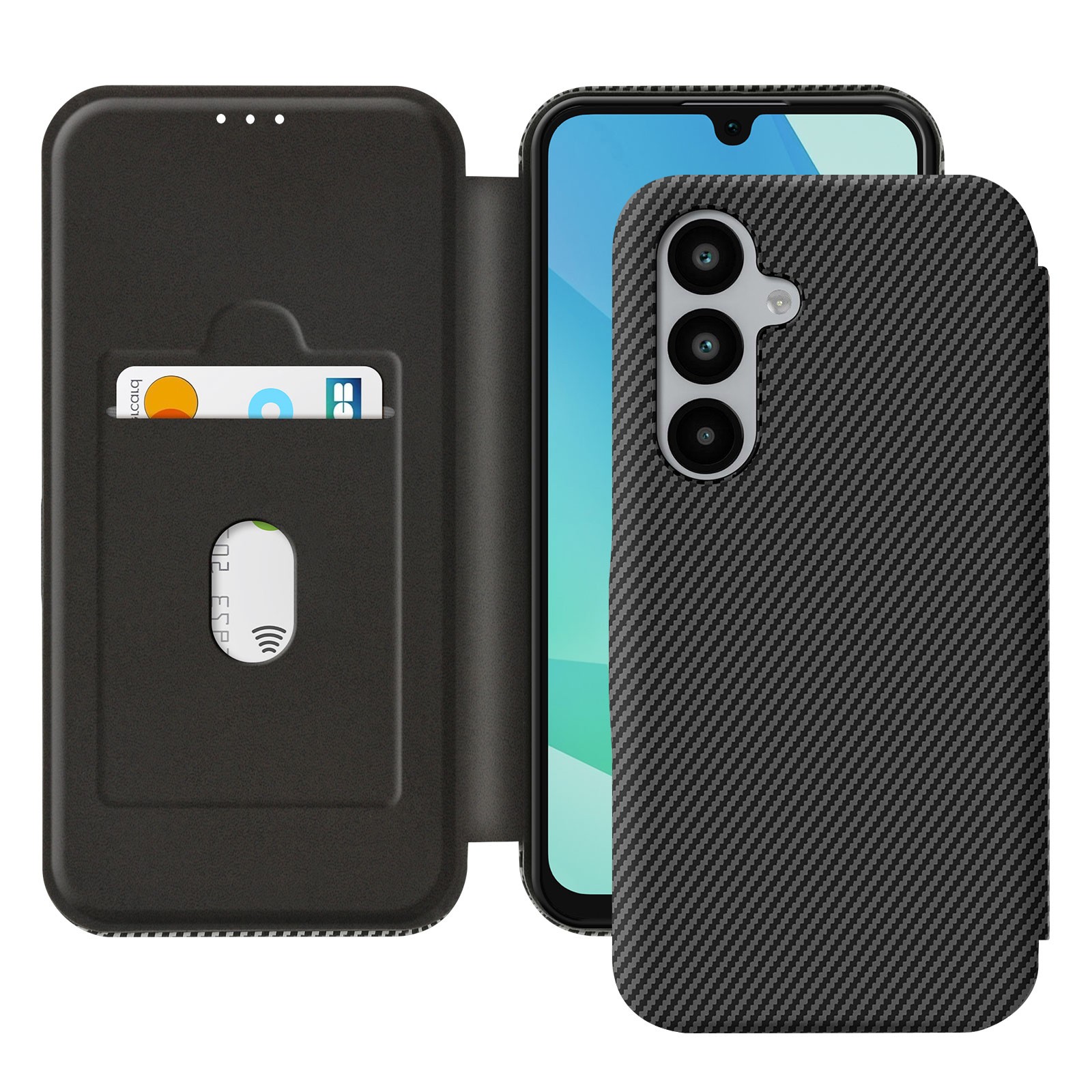Étui Samsung A16 Avizar en fibre de carbone noir avec protection anti-RFID