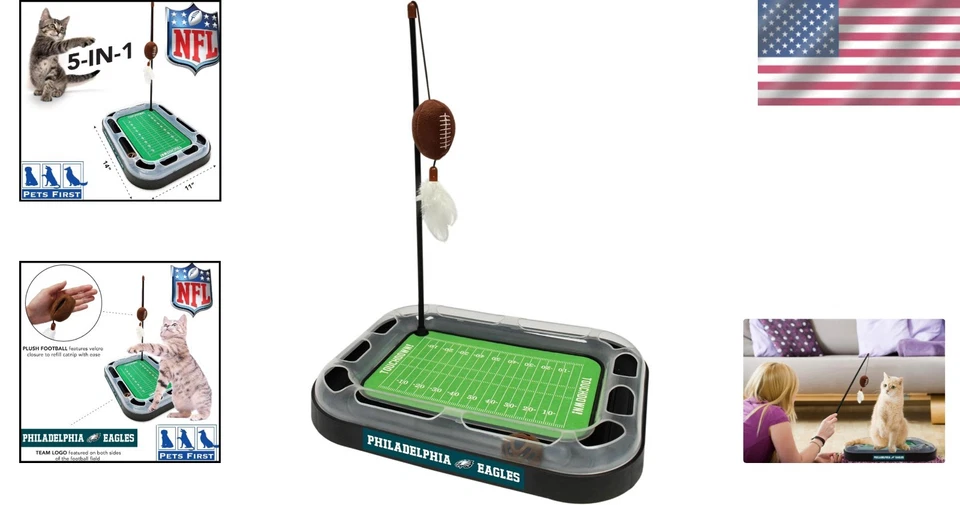 Philadelphia Eagles Cat Scratcher Toy Football Catnip Feather Interactive - Image 2 of 4