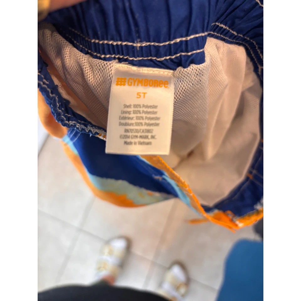 Gymboree Boys Swim Trunks 5T Orange Blue Striped Elastic Waist Swimsuit Shorts - Image 4 of 4