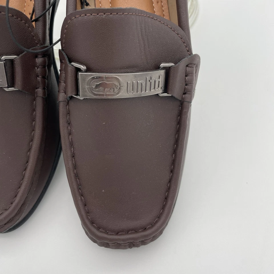 NUEVO CON ETIQUETAS UNLTD Marrón Cuero Vestido Mocasines Niños Talla 3 Ecko Foto 3 de 4