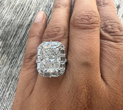 5.70 Ct Radiant Cut EF/VS1 Lab Grown Diamond Halo Wedding Ring Platinum 950