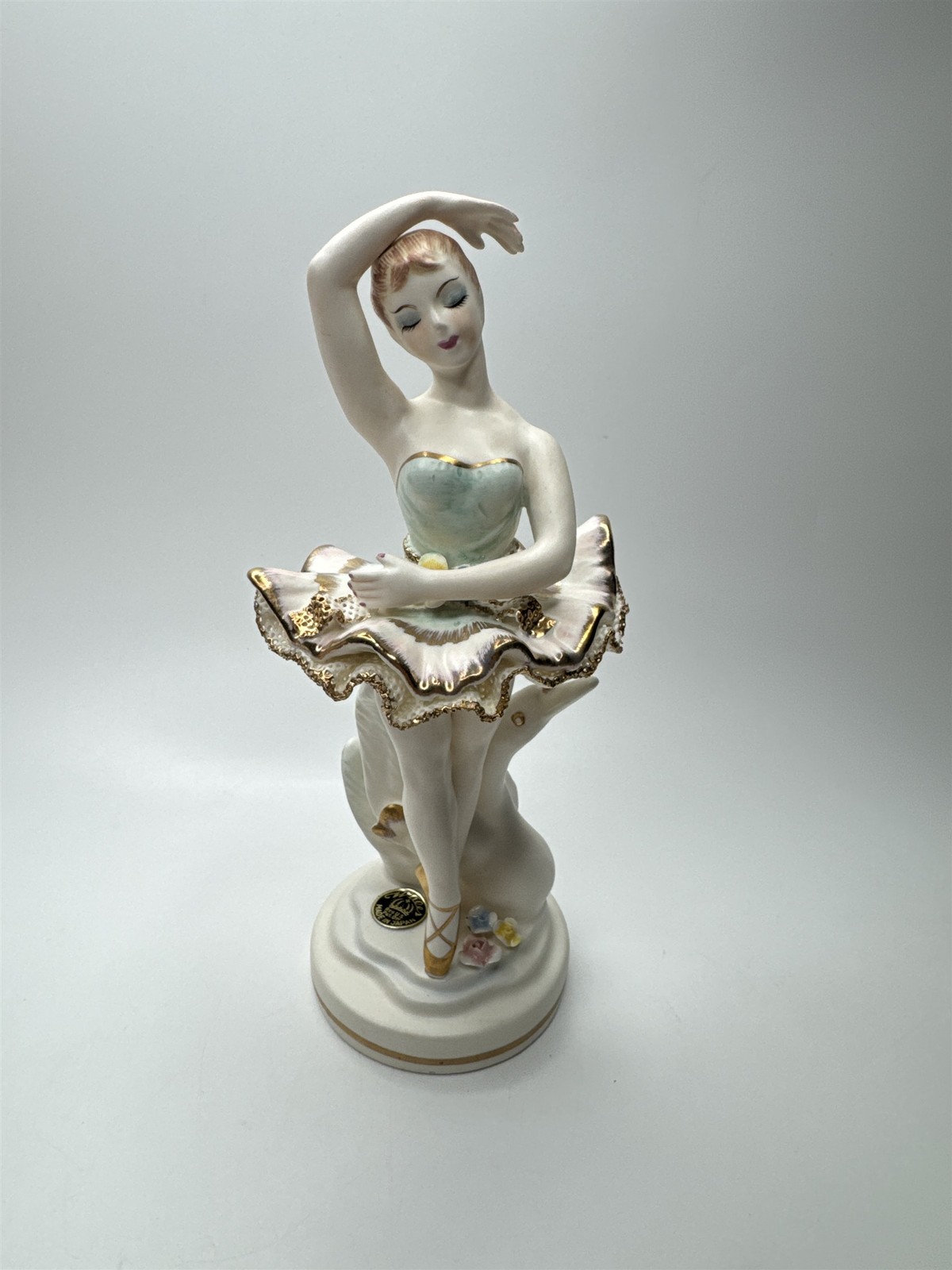 Bailarina niña/con vestido de celosía y flores vintage de Gales Japón porcelana hueso