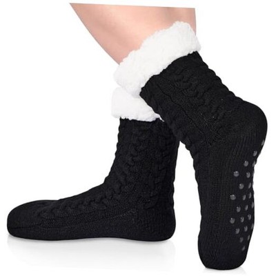  Women's Cozy Fuzzy Non Slip Cabin Fluffy Warm Winter Home Socks Black