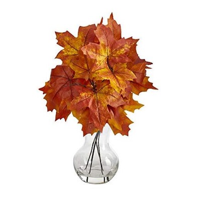  18in. Autumn Maple Leaf Artificial Plant in Glass Planter 