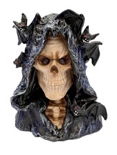 Grim Reaper Skull with Bats LED Eyes Gothic Horror Decor Light-Up Resin Statue