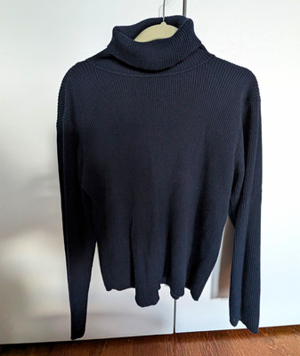 Liz Claiborne Lizsport Women s Black Solid Cotton Ribbed Turtleneck Sweater L