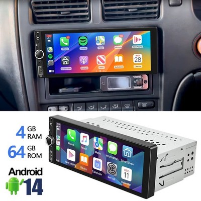 6.9'' Single 1DIN Android 14 Car Stereo GPS Navi 4+64G BT Head Unit Radio CarPlay