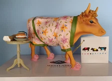 CowParade "Early Show" #9129 w/ Table, Box & Tag 2000 Westland Giftware