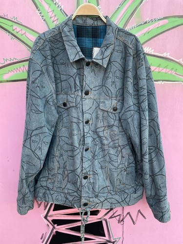 HACULLA LINE ART DESIGN REVERSIBLE DENIM JACKET PATCHES Blue