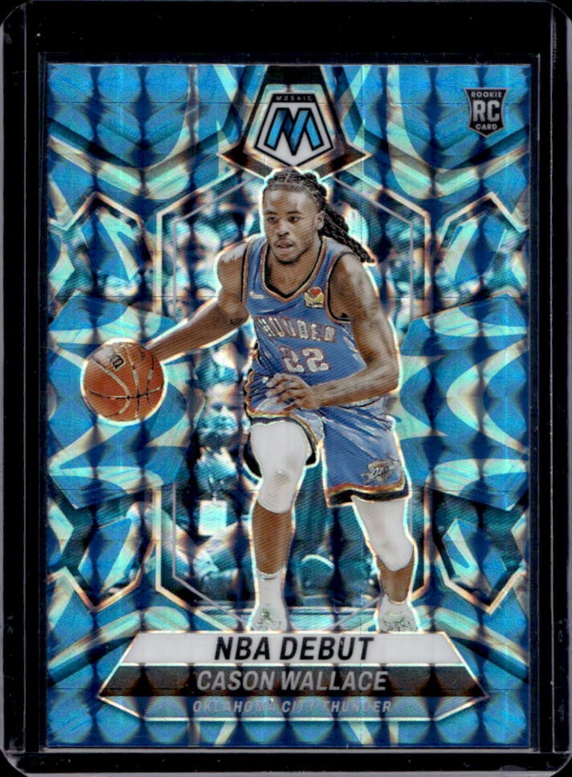 2023-24 Mosaic Cason Wallace RC Reactive Blue Prizm NBA Debut #258 Thunder