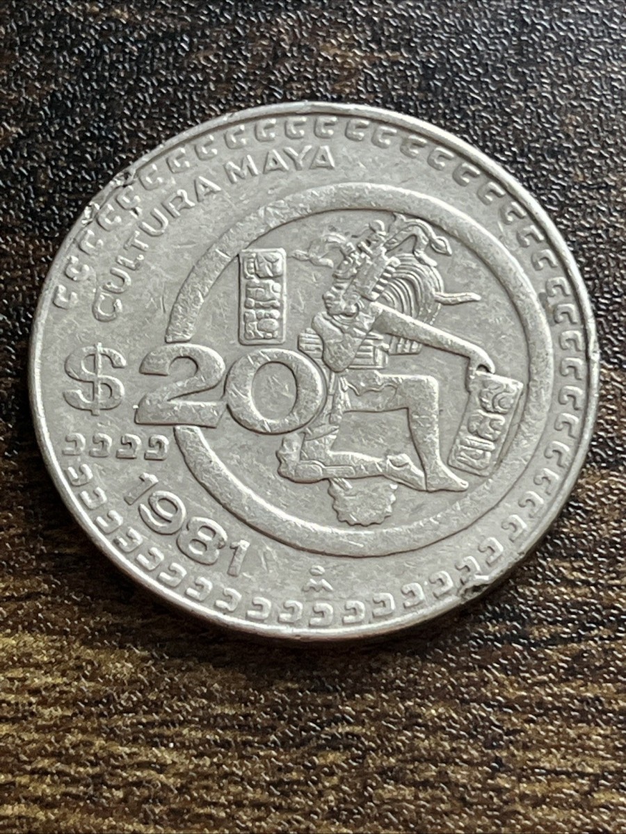 1981 Mexico Cultura Maya 20 Pesos AU Almost Uncirculated Actual