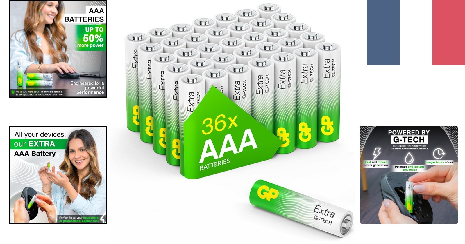 Piles AAA alcalines LR03 GP Extra 1,5V lot de 36 pour télécommande et appareil photo