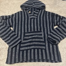 Baja Hoodie Mexican Poncho Striped Boho Surf Hippie Pullover Drug Rug Size M 40 