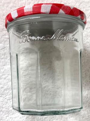 Bonne Maman Empty Clear Glass Jam Jar 13 oz. Red Gingham Fluted 3.75'' Height