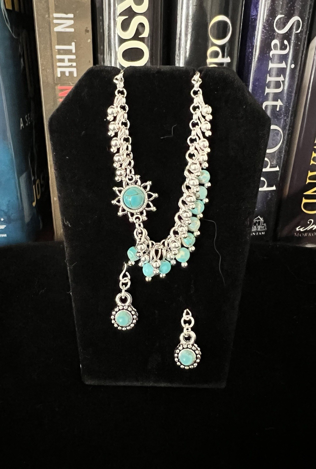 Handmade Jewelry for Fashion Doll - Asymmetrical Turquoise & Silver Necklace