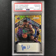 2020-21 Prizm Zion Williamson Fast Break Signatures Auto Gold Disco 3/10 Psa 10