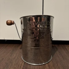 Bromwell's Stainless Steel Three Cups 3-Cup Flour Sifter w/ Wooden Crank Handle