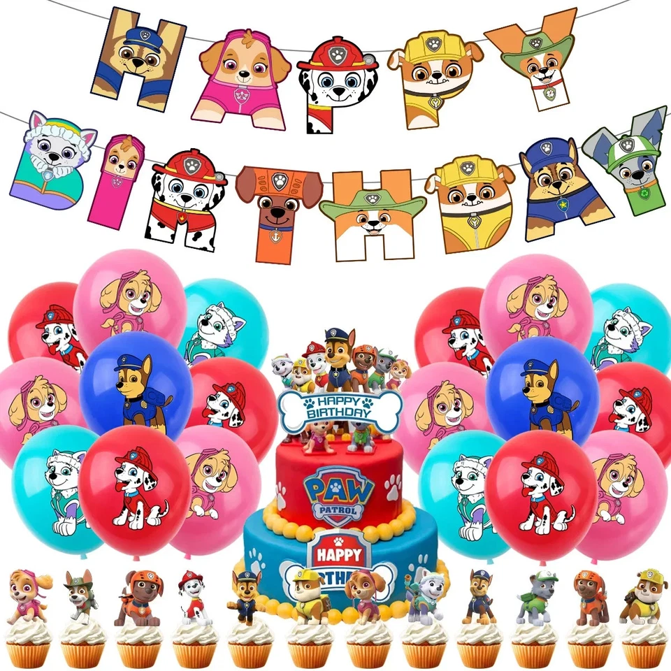 Juego completo de vajilla de pancarta globos decoración fiesta cumpleaños patrulla perro patrulla Foto 2 de 4