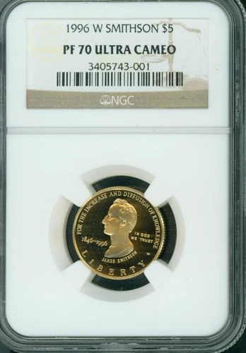 1996-W $5 GOLD COMMEMORATIVE SMITHSONIAN NGC PR70 PR-70 PROOF PF70 CAMEO !