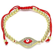 14K Gold Plated RED STRING Adjustable Bracelet Pave CZ Red Evil Eye Protection