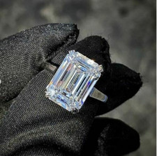 5 Ct Emerald Cut Lab created Moissanite Engagement Ring In 14K White Gold Plated