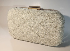 Lulu White Beaded Gold Frame Purse Evening Bag Wedding Party Formal