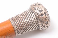 ANTIQUE CANE WALKING STICK SILVER PLATED ART NOUVEAU POMMEL KNOB BEECH SHAFT