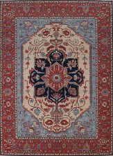 Hand-Knotted Wool Heriz Serapi Area Rug, Navy Blue with Floral Border, approx 8x10 ft — listing 2