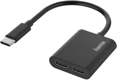HAMA 2in1 USB-C auf 2x USB-C Adapter 1x Audio + 1x Laden - Splitter Hub - NEU