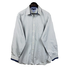 TOMMY HILFIGER Button Up Dress Shirt Mens 16 1/2 x34/35 White Blue Striped Twill