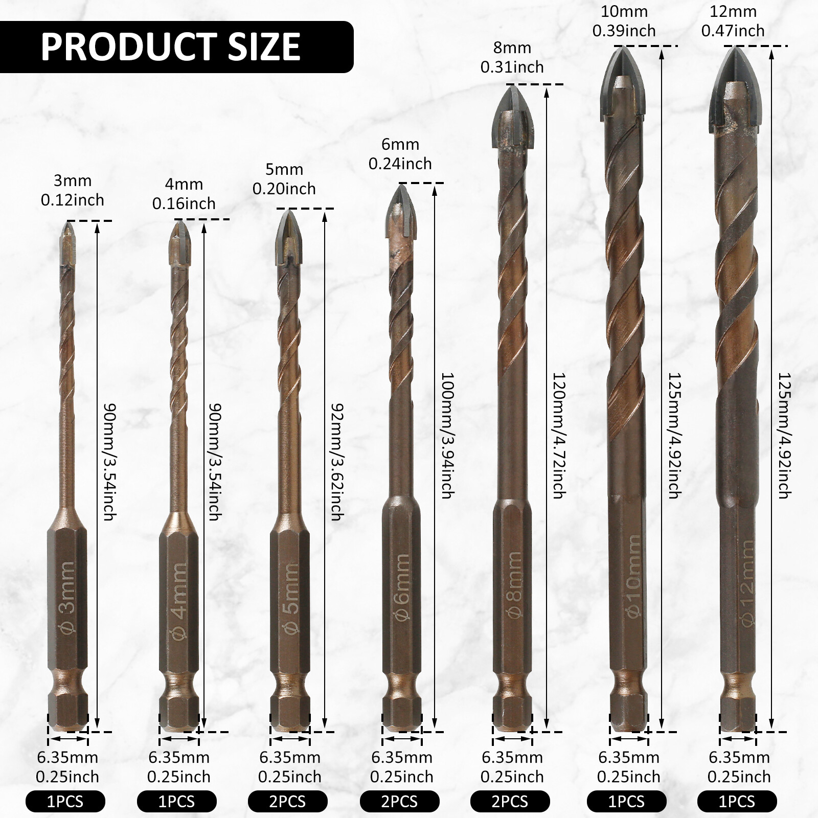 CSOOM 10-Piece Concrete & Tile Drill Bit Set - Carbide Tipped, Hex Shank For Masonry & Glass - View #3