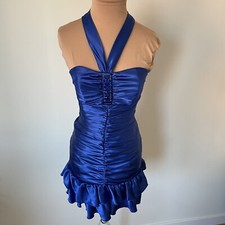 Jessica McClintock Gunne Sax Vintage Royal Blue Tie Neck Satin Mini Dress NWT 3
