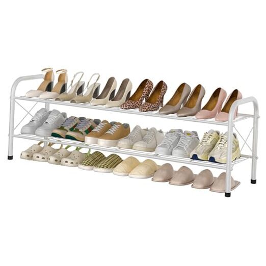 Shoe Rack for Closet, Shoe Rack FreeStanding, Entryway Shoe 2 Tier White