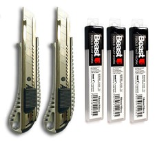 SET 2 Stück Profi Cuttermesser Aluminium 18mm + 30 Ersatzklingen Abbrechklingen 