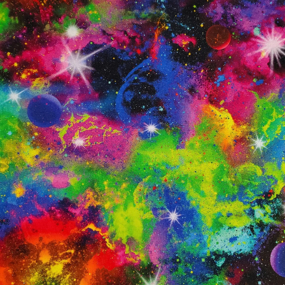 Cosmic Celestial Space over 1 yrd (43") Space Planet Rainbow Cotton Quilt Fabric - Image 4 of 4