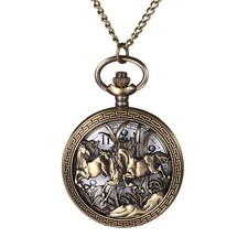 Antique Hollow Horse Analog Quartz Pocket Watch Necklace Sweater Chain Men Women