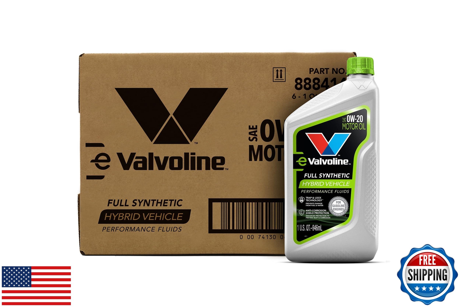 Valvoline Hybrid Vehicle Full Synthetic SAE 0W-20 Motor Oil 1 QT, Case of 6