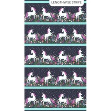 Cotton Border Stripe Unicorn Dreams Flowers Fabric Print by the Yard D678.12