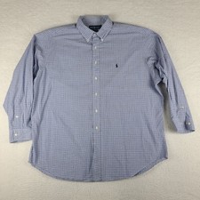 Ralph Lauren Dress Shirt Mens 18 34/35 Blue Plaid Yarmouth Button Up VTG