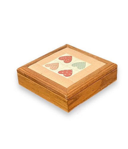 Vintage Tennessee Wood Crafters Oak Keepsake Box Quilted Heart Insert 9” - Picture 4 of 11