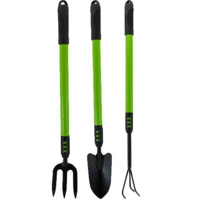 3er SET TELESKOP GARTEN HANDWERKZEUGE GARTENARBEIT HANDGABEL KELLE KULTIVATOR