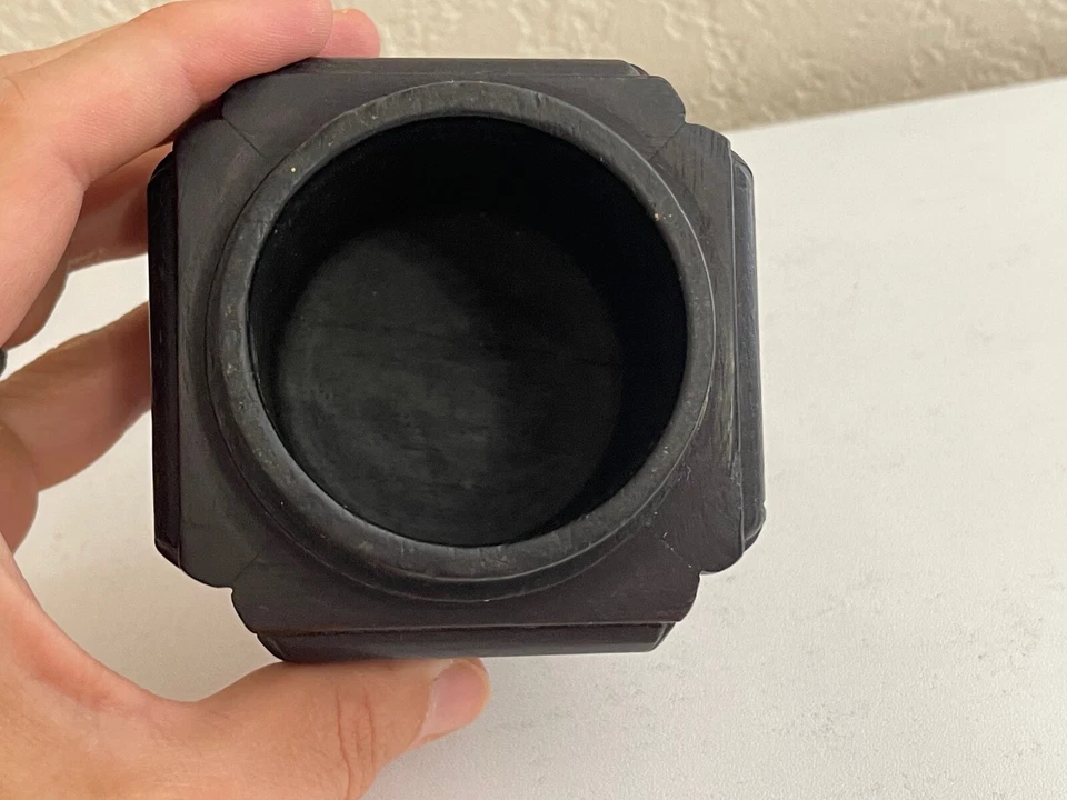 Vintage Antique Chinese Carved Exotic Wood Brush Washer Pot or Vase - Image 3 of 4