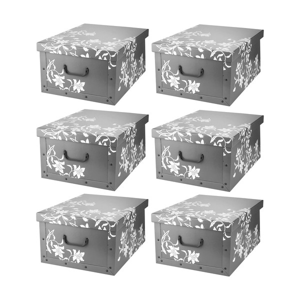 Aufbewahrungsbox 6Er Set Aufbewahrungskiste Grau Weiß Mit Deckel 51X24X37 Cm-image