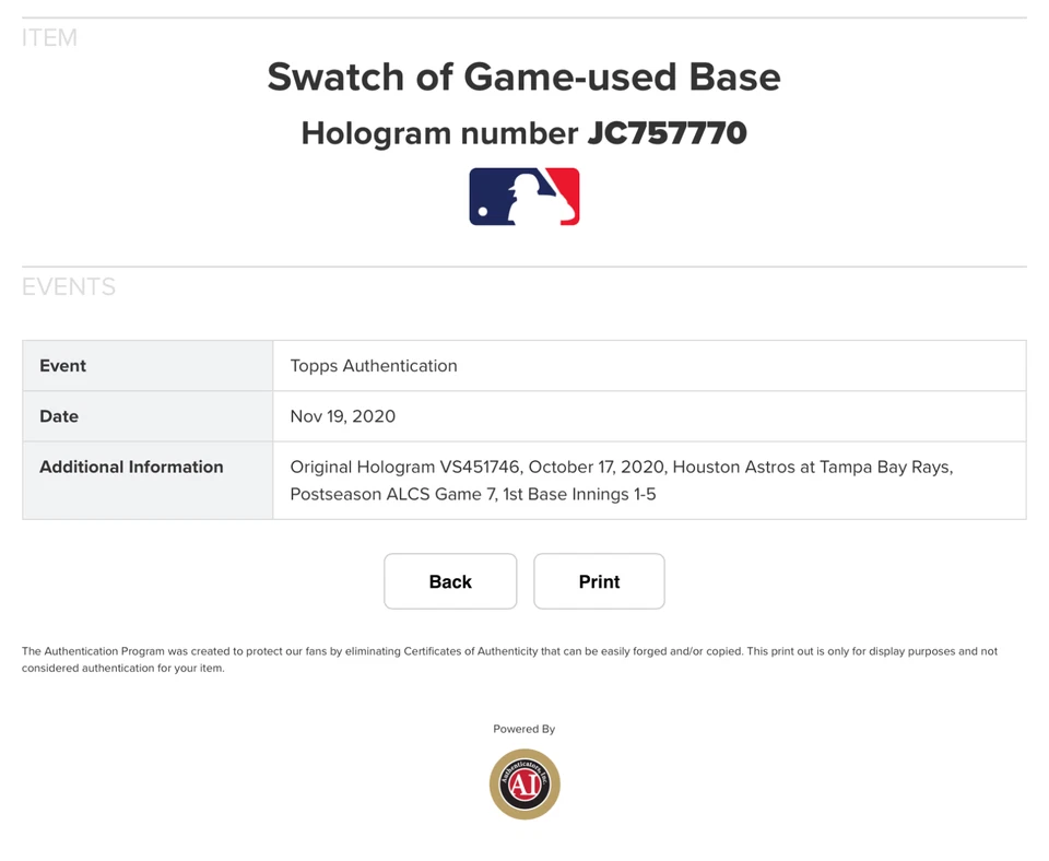 RANDY AROZARENA Signed ALCS Relic 2020 Topps Now #435A BLUE 45/49 Rookie RC Holo - Image 3 of 3